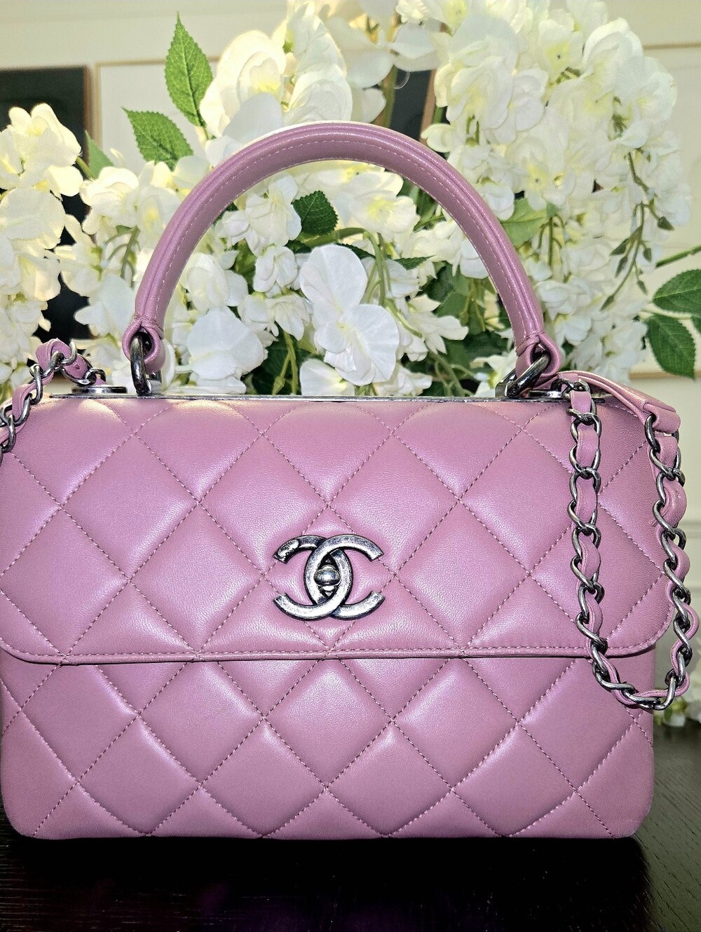 Chanel Trendy CC Flap Lambskin Quilted Leather Top-Handle Bag Mauve Pink